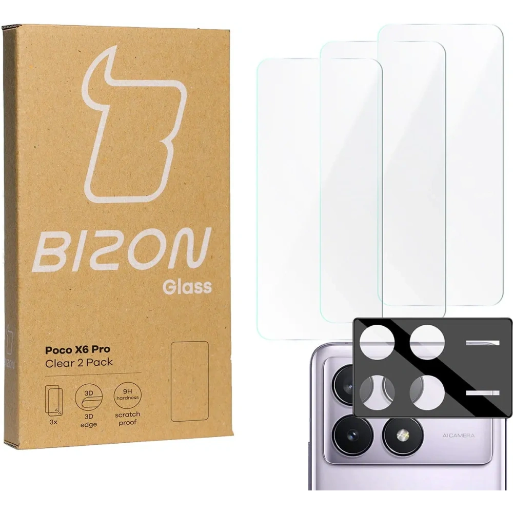 Wholesale BIZON Clear 3x screen glass + camera glass Xiaomi Poco X6 Pro - BIZ4494 - {ean13} - Hurt