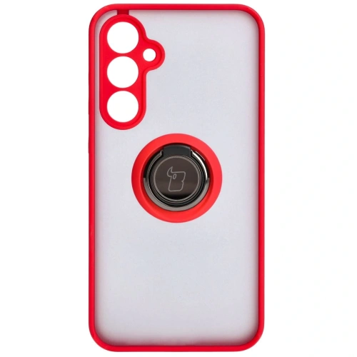 Etui z uchwytem na palec Bizon Case Hybrid Ring do Samsung Galaxy S23 FE przydymione z czerwoną ramką