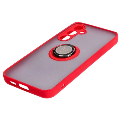 Etui z uchwytem na palec Bizon Case Hybrid Ring do Samsung Galaxy S23 FE przydymione z czerwoną ramką