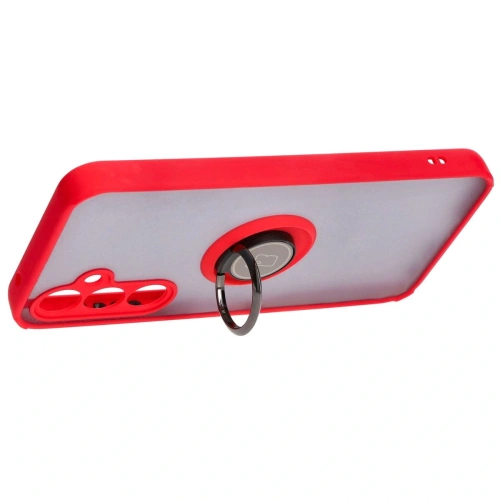 Etui z uchwytem na palec Bizon Case Hybrid Ring do Samsung Galaxy S23 FE przydymione z czerwoną ramką