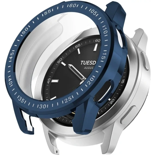 Etui z osłoną ekranu Bizon Case Watch Felipe do Xiaomi Watch S3 47 mm niebieskie