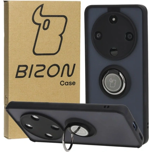 Etui z uchwytem na palec Bizon Case Hybrid Ring do Honor Magic6 Lite przydymione z czarną ramką