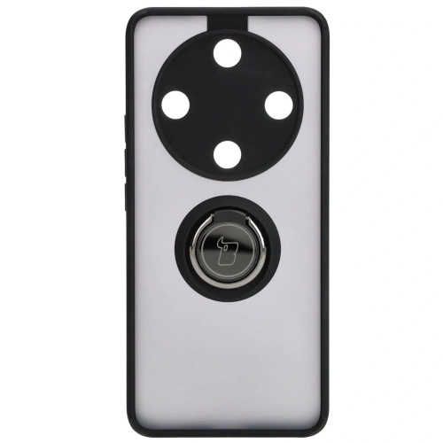 Etui z uchwytem na palec Bizon Case Hybrid Ring do Honor Magic6 Lite przydymione z czarną ramką