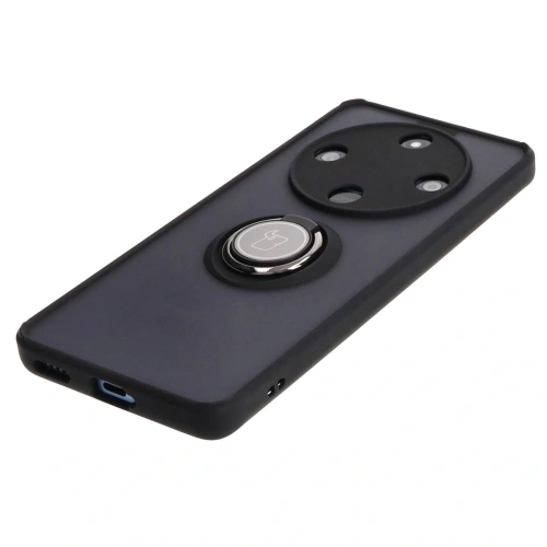 Etui z uchwytem na palec Bizon Case Hybrid Ring do Honor Magic6 Lite przydymione z czarną ramką
