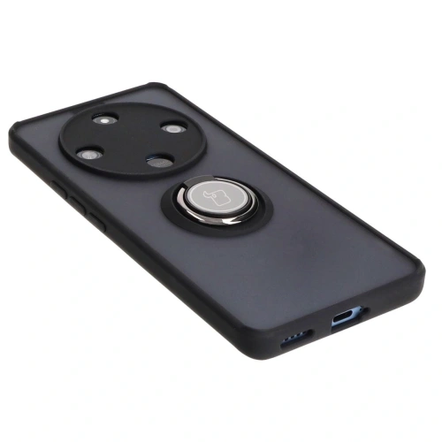 Etui z uchwytem na palec Bizon Case Hybrid Ring do Honor Magic6 Lite przydymione z czarną ramką