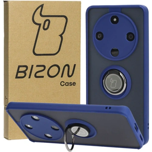 Etui z uchwytem na palec Bizon Case Hybrid Ring do Honor Magic6 Lite przydymione z granatową ramką