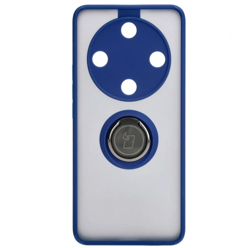 Etui z uchwytem na palec Bizon Case Hybrid Ring do Honor Magic6 Lite przydymione z granatową ramką