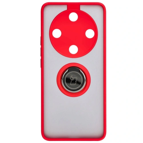 Etui z uchwytem na palec Bizon Case Hybrid Ring do Honor Magic6 Lite przydymione z czerwoną ramką
