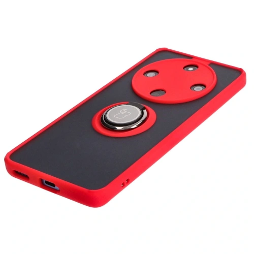 Etui z uchwytem na palec Bizon Case Hybrid Ring do Honor Magic6 Lite przydymione z czerwoną ramką
