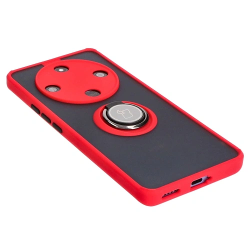 Etui z uchwytem na palec Bizon Case Hybrid Ring do Honor Magic6 Lite przydymione z czerwoną ramką