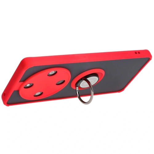 Etui z uchwytem na palec Bizon Case Hybrid Ring do Honor Magic6 Lite przydymione z czerwoną ramką