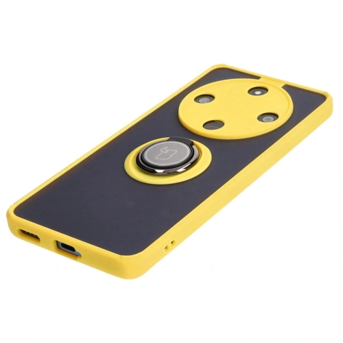 Etui z uchwytem na palec Bizon Case Hybrid Ring do Honor Magic6 Lite przydymione z żółtą ramką
