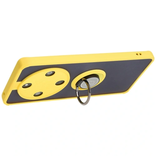 Etui z uchwytem na palec Bizon Case Hybrid Ring do Honor Magic6 Lite przydymione z żółtą ramką