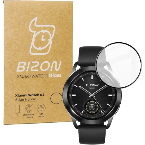 Szkło hybrydowe Bizon Glass Watch Edge Hybrid do Xiaomi Watch S3 47 mm czarne