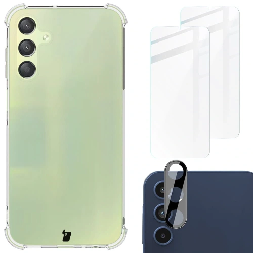 Etui + 2x szkło na ekran + obiektyw Bizon Case Clear Pack do Samsung Galaxy A15 4G/5G przezroczyste