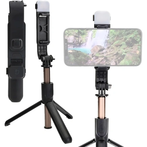 Kijek do selfie / tripod z lampą i pilotem Bizon Accessories Selfie Lamp czarny