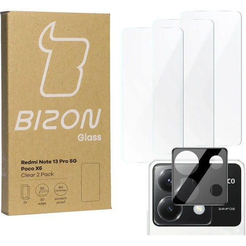 3x Szkło na ekran + szkło na aparat BIZON Clear do Xiaomi Poco X6 / Redmi Note 13 Pro 5G