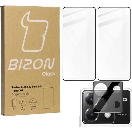2x Szkło na ekran + szkło na aparat BIZON Edge do Xiaomi Poco X6 / Redmi Note 13 Pro 5G