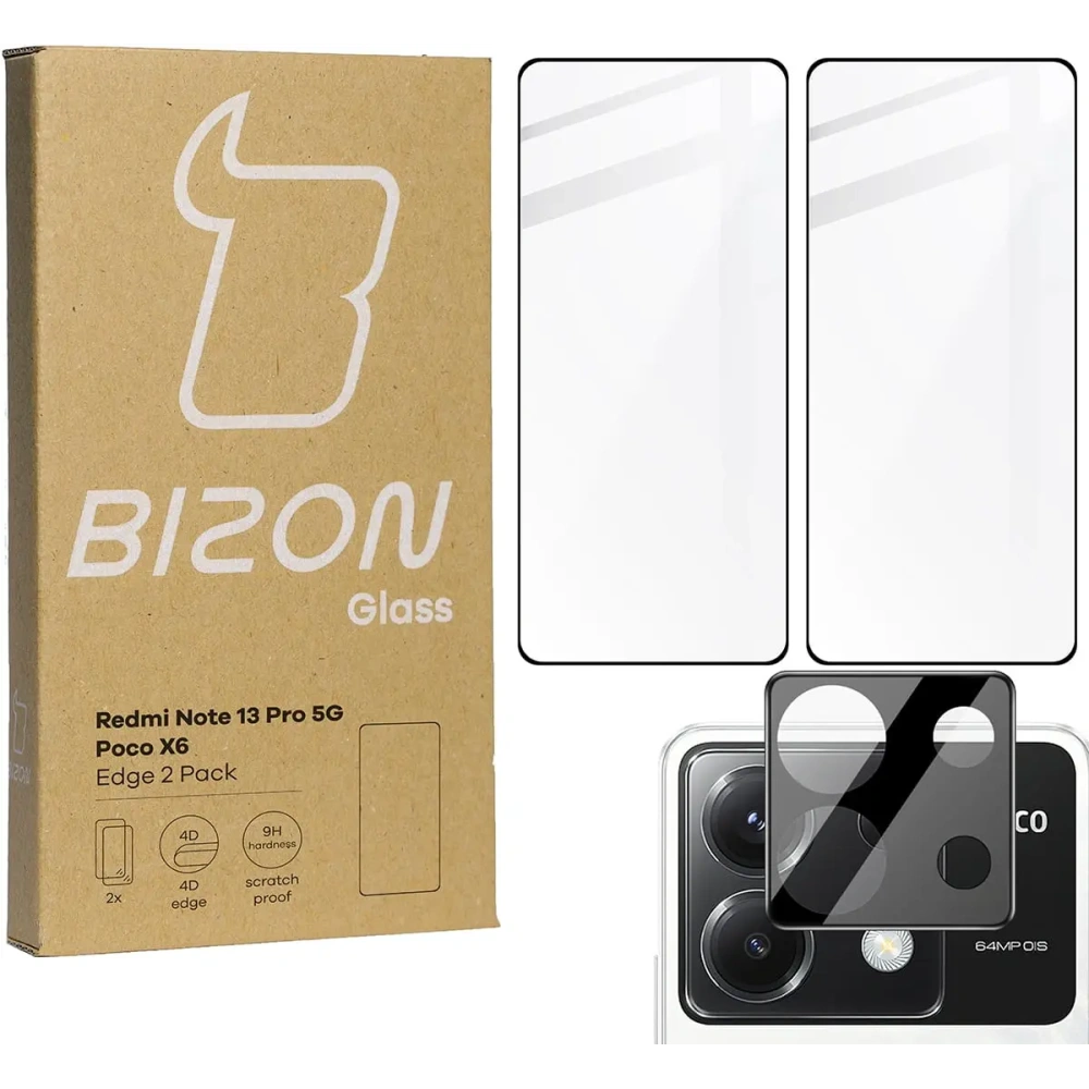 Hurtownia GSM - BIZON Edge 2x sticlă pentru ecran + sticlă pentru cameră Xiaomi Poco X6 / Redmi Note 13 Pro 5G - BIZ5174 - {ean13} - Hurt