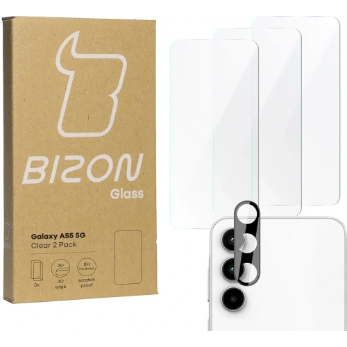 3x Szkło na ekran + szkło na aparat BIZON Clear do Samsung Galaxy A55 5G