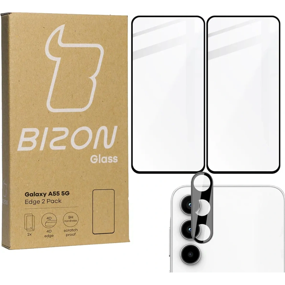 Wholesale BIZON Edge 2x screen glass + camera glass Samsung Galaxy A55 5G - BIZ4605 - {ean13} - Hurt