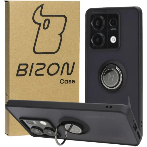Etui z uchwytem na palec Bizon Case Hybrid Ring do Xiaomi Redmi Note 13 5G przydymione z czarną ramką