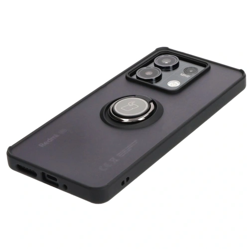 Etui z uchwytem na palec Bizon Case Hybrid Ring do Xiaomi Redmi Note 13 5G przydymione z czarną ramką