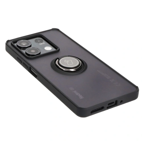 Etui z uchwytem na palec Bizon Case Hybrid Ring do Xiaomi Redmi Note 13 5G przydymione z czarną ramką
