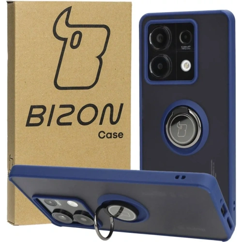 Etui z uchwytem na palec Bizon Case Hybrid Ring do Xiaomi Redmi Note 13 5G przydymione z granatową ramką