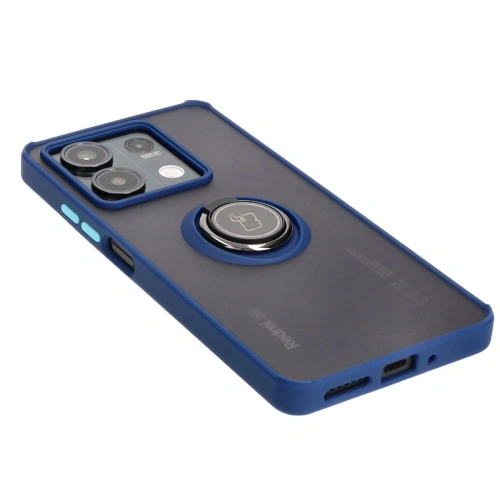 Etui z uchwytem na palec Bizon Case Hybrid Ring do Xiaomi Redmi Note 13 5G przydymione z granatową ramką