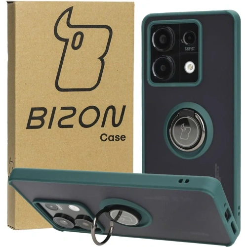Etui z uchwytem na palec Bizon Case Hybrid Ring do Xiaomi Redmi Note 13 5G przydymione z ciemnozieloną ramką