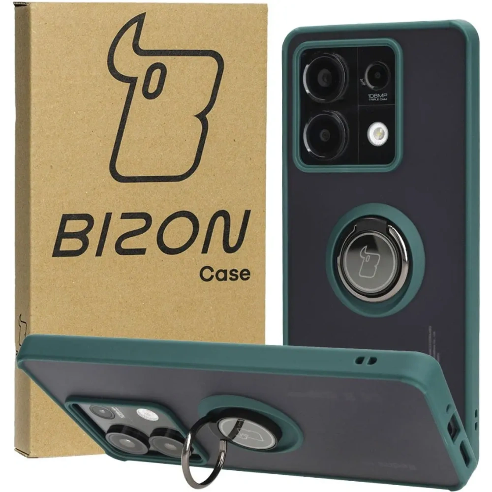 Hurtownia GSM - Bizon Case Hybrid Ring Xiaomi Redmi Note 13 5G smoky cu un cadru verde închis - BIZ4618 - {ean13} - Hurt
