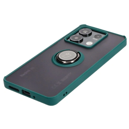 Etui z uchwytem na palec Bizon Case Hybrid Ring do Xiaomi Redmi Note 13 5G przydymione z ciemnozieloną ramką