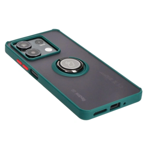 Etui z uchwytem na palec Bizon Case Hybrid Ring do Xiaomi Redmi Note 13 5G przydymione z ciemnozieloną ramką