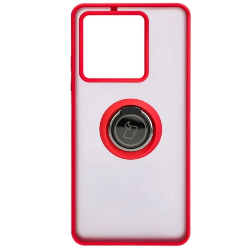 Etui z uchwytem na palec Bizon Case Hybrid Ring do Xiaomi Redmi Note 13 5G przydymione z czerwoną ramką