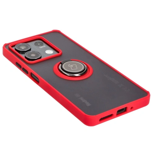 Etui z uchwytem na palec Bizon Case Hybrid Ring do Xiaomi Redmi Note 13 5G przydymione z czerwoną ramką