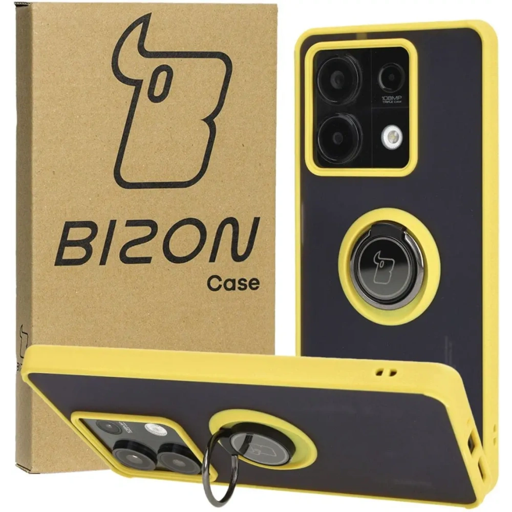 Hurtownia GSM - Etui z uchwytem na palec Bizon Case Hybrid Ring do Xiaomi Redmi Note 13 5G przydymione z żółtą ramką - BIZ5192 - {ean13} - Hurt