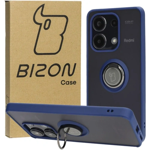 Etui z uchwytem na palec Bizon Case Hybrid Ring do Xiaomi Redmi Note 13 4G przydymione z granatową ramką