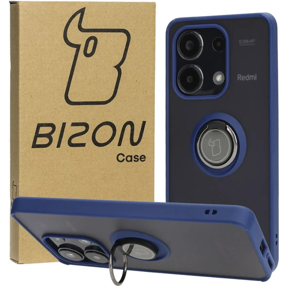 Hurtownia GSM - Bizon Case Hybrid Ring Xiaomi Redmi Note 13 4G füstös, tengerészkék kerettel - BIZ4623 - {ean13} - Hurt