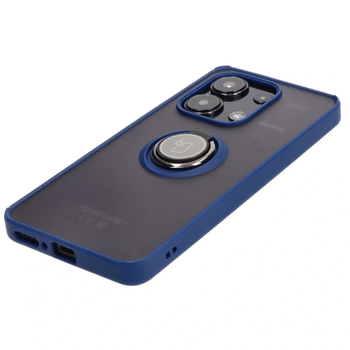 Etui z uchwytem na palec Bizon Case Hybrid Ring do Xiaomi Redmi Note 13 4G przydymione z granatową ramką