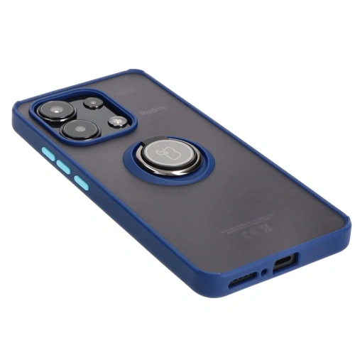 Etui z uchwytem na palec Bizon Case Hybrid Ring do Xiaomi Redmi Note 13 4G przydymione z granatową ramką