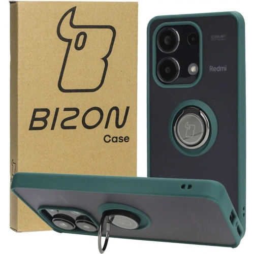 Etui z uchwytem na palec Bizon Case Hybrid Ring do Xiaomi Redmi Note 13 4G przydymione z ciemnozieloną ramką
