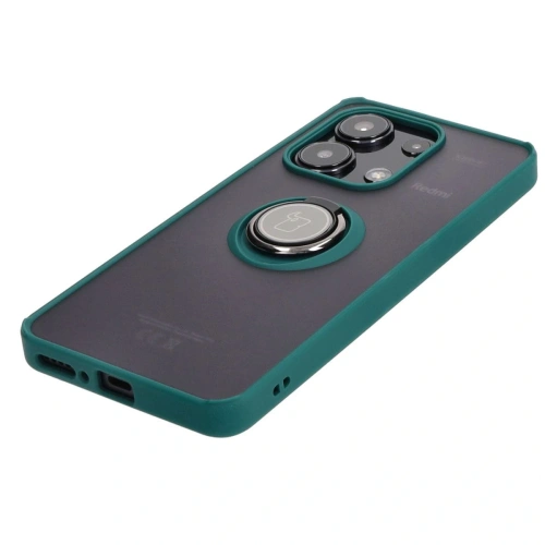 Etui z uchwytem na palec Bizon Case Hybrid Ring do Xiaomi Redmi Note 13 4G przydymione z ciemnozieloną ramką