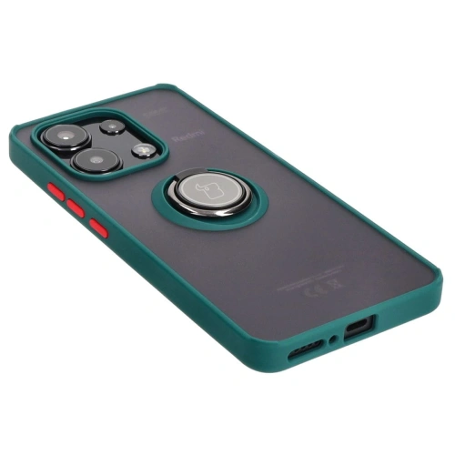 Etui z uchwytem na palec Bizon Case Hybrid Ring do Xiaomi Redmi Note 13 4G przydymione z ciemnozieloną ramką