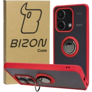 Etui z uchwytem na palec Bizon Case Hybrid Ring do Xiaomi Redmi Note 13 4G przydymione z czerwoną ramką