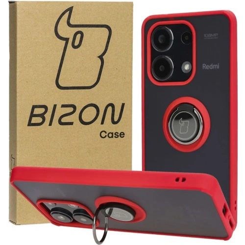 Etui z uchwytem na palec Bizon Case Hybrid Ring do Xiaomi Redmi Note 13 4G przydymione z czerwoną ramką