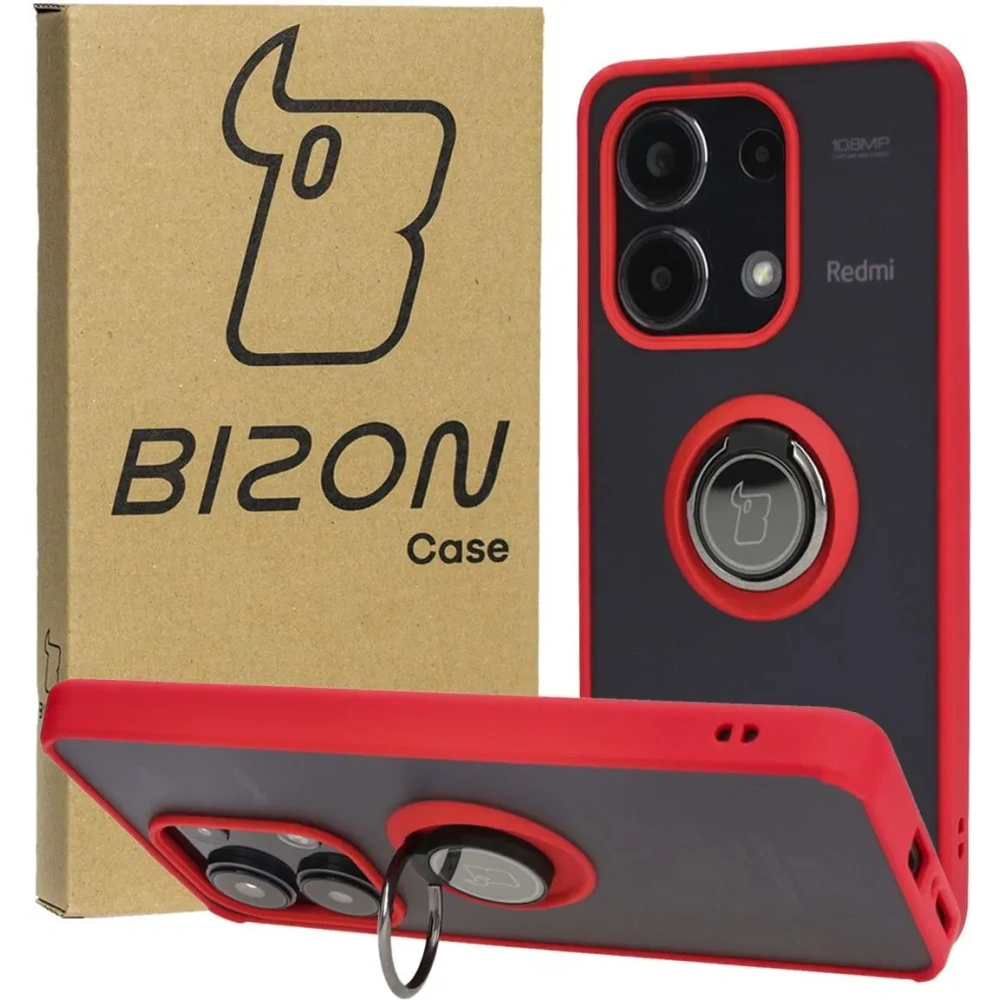 Hurtownia GSM - Bizon Case Hybrid Ring Xiaomi Redmi Note 13 4G füstös piros kerettel - BIZ5196 - {ean13} - Hurt