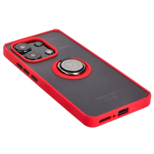 Etui z uchwytem na palec Bizon Case Hybrid Ring do Xiaomi Redmi Note 13 4G przydymione z czerwoną ramką