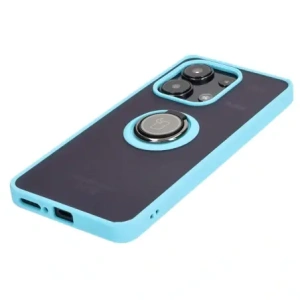 Etui z uchwytem na palec Bizon Case Hybrid Ring do Xiaomi Redmi Note 13 4G przydymione z jasnoniebieską ramką