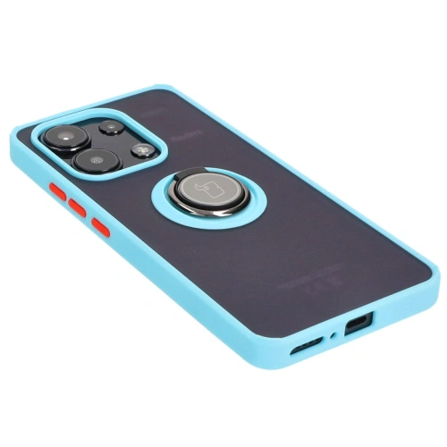 Etui z uchwytem na palec Bizon Case Hybrid Ring do Xiaomi Redmi Note 13 4G przydymione z jasnoniebieską ramką